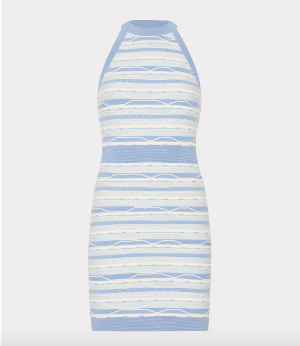 milly striped knit dress MILLY Pointelle Stripe Knit Sweater Dress in Navy Size M $245