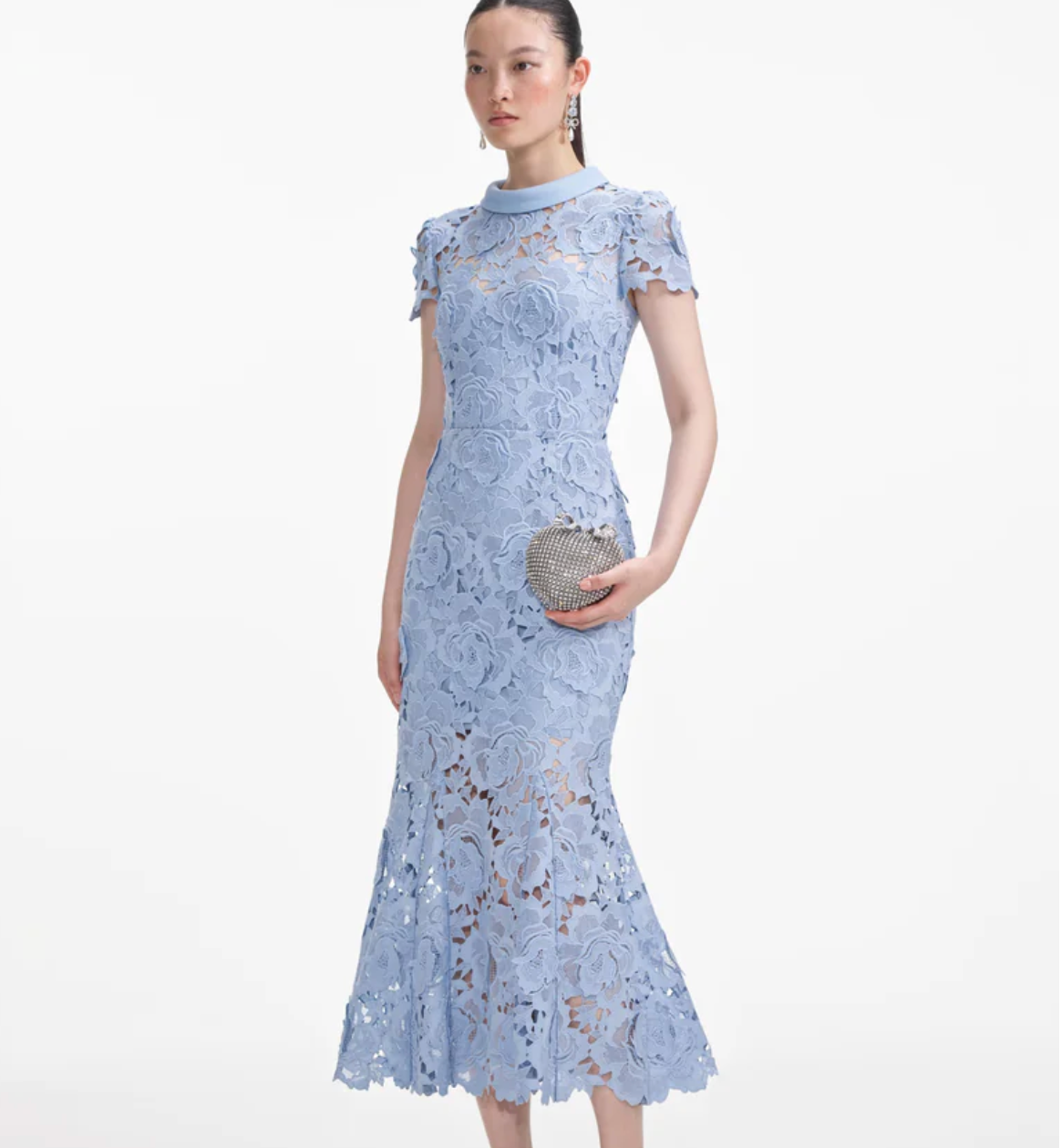 レビュー高評価の商品！ Self Portrait Blue Flower Lace Contrast Collar Midi Dress トップス