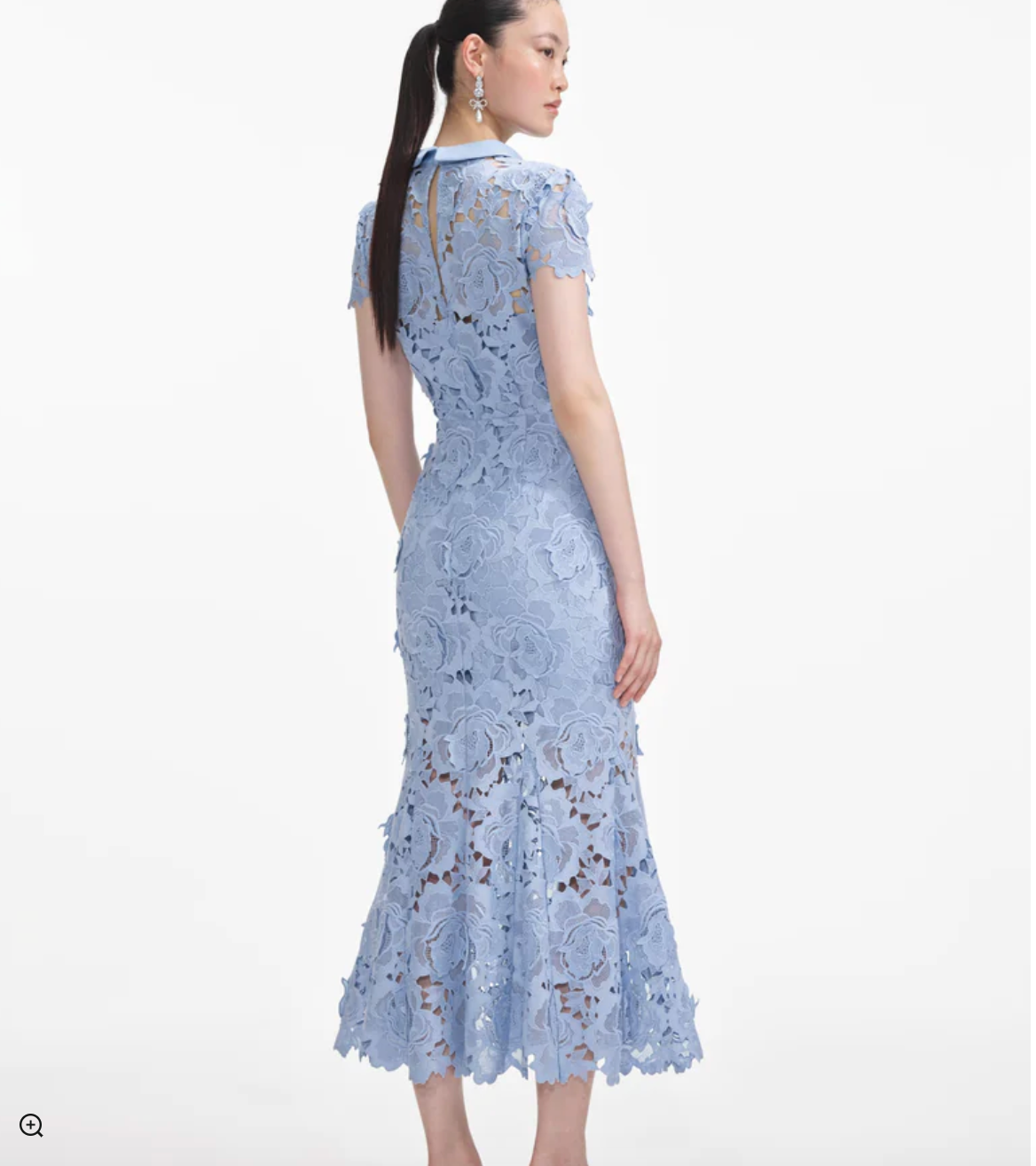 【Self Portrait】Blue Flower Lace Contrast Collar Midi Dress Blue Floral Lace Midi Dress – self-portrait-US