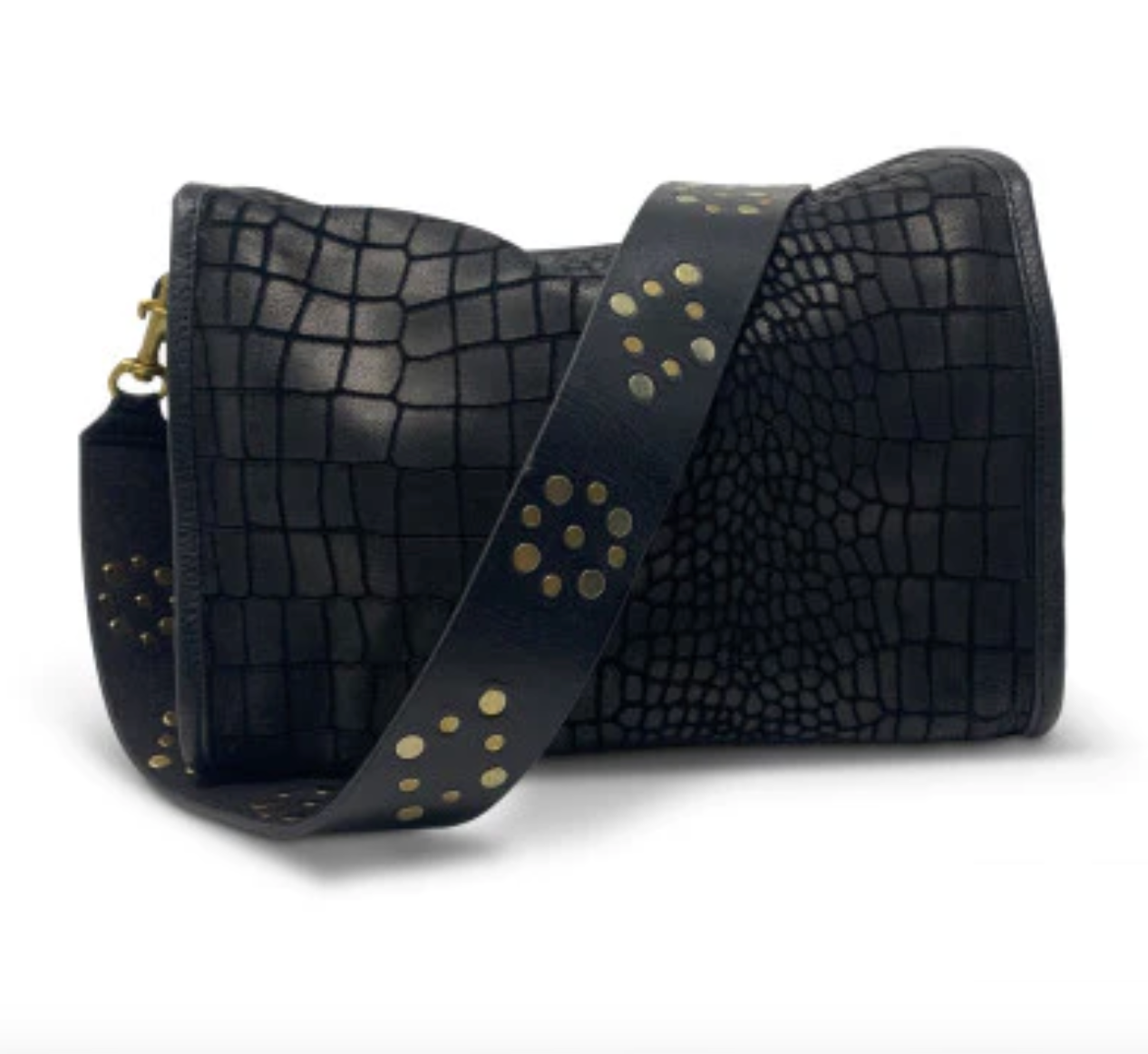 Kempton and Co Black Croc Ella Bag
