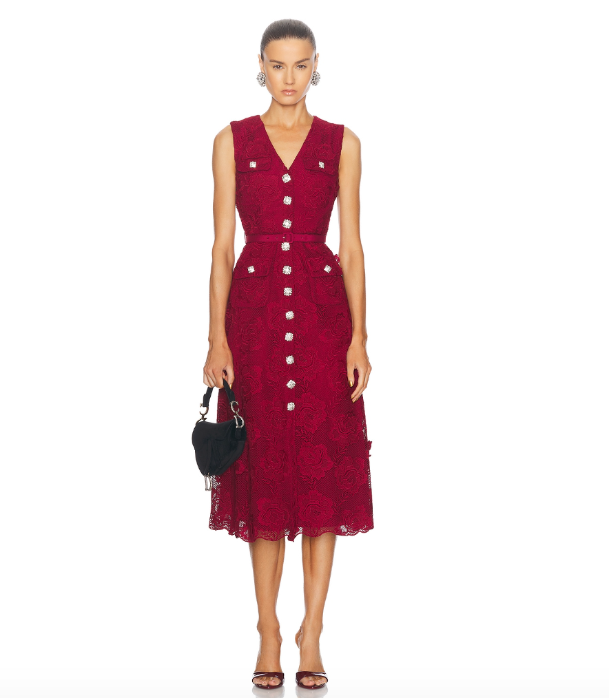 Self Portrait Burgundy Lace Buttoned Midi Dress Vie Boutique St. Louis
