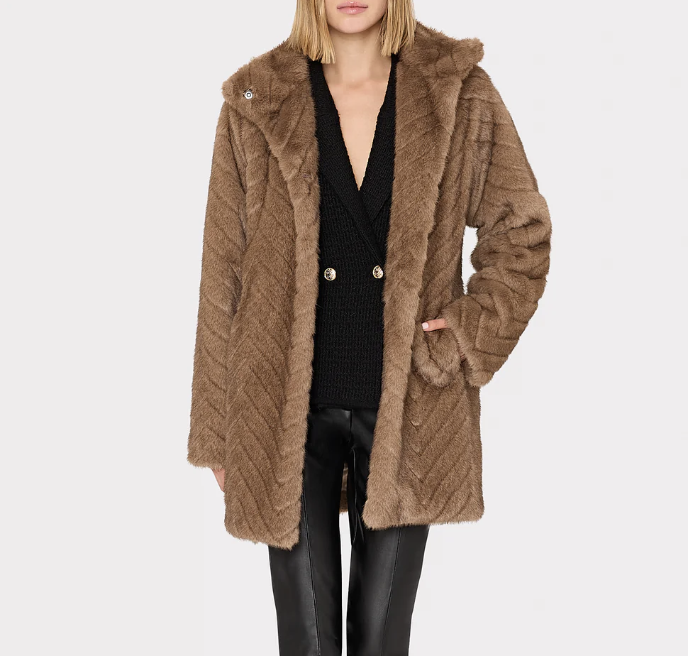 Chevron faux fur coat on sale